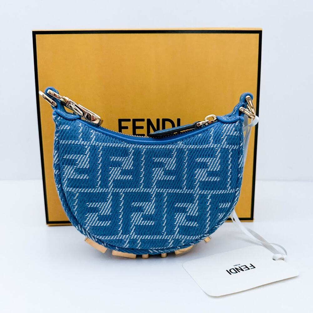 Fendi Nano Fendigraphy Mini Bag Woven Fabric Leather Blue Denim Effect - Picture 5 of 16